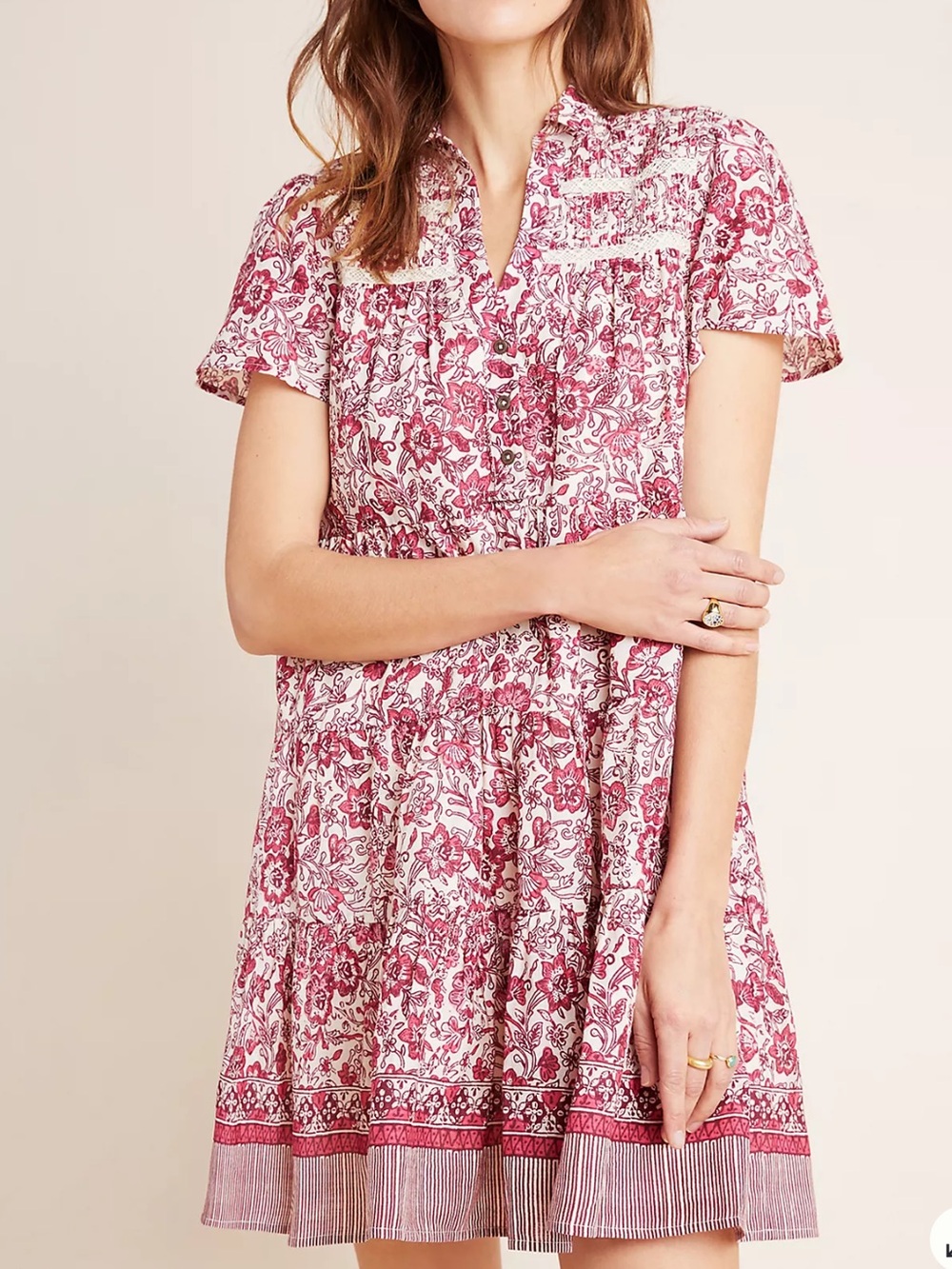 Anthropologie Georgina Tiered Shirtdress Floral Print